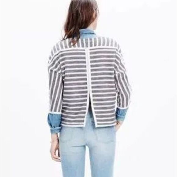 Madewell Striped Back Zip Pullover Sweater in Blue Size  Extra Small - Picture 8 of 8